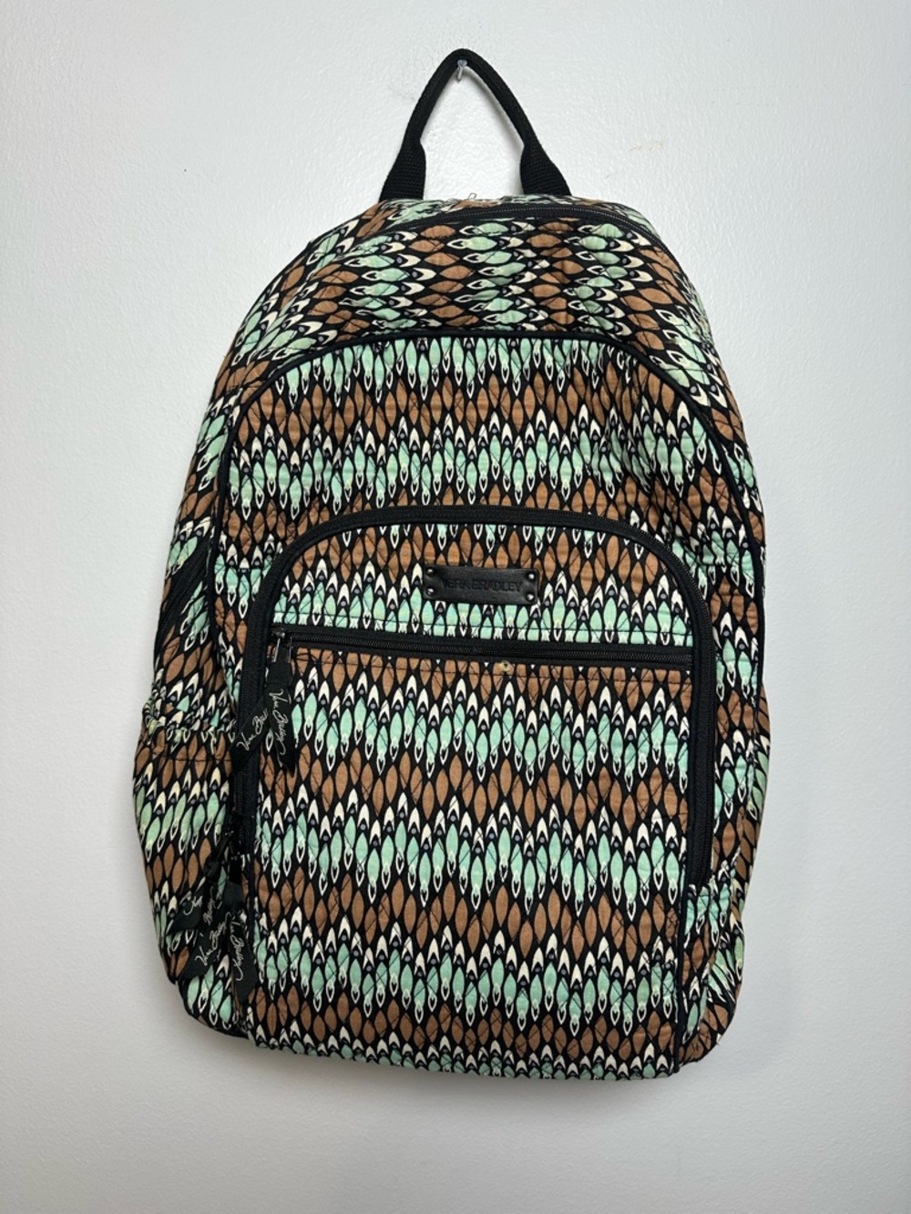 Vera Bradley Quilted Backpack Sierra Stream Mint, Brown & Black Geometric Print